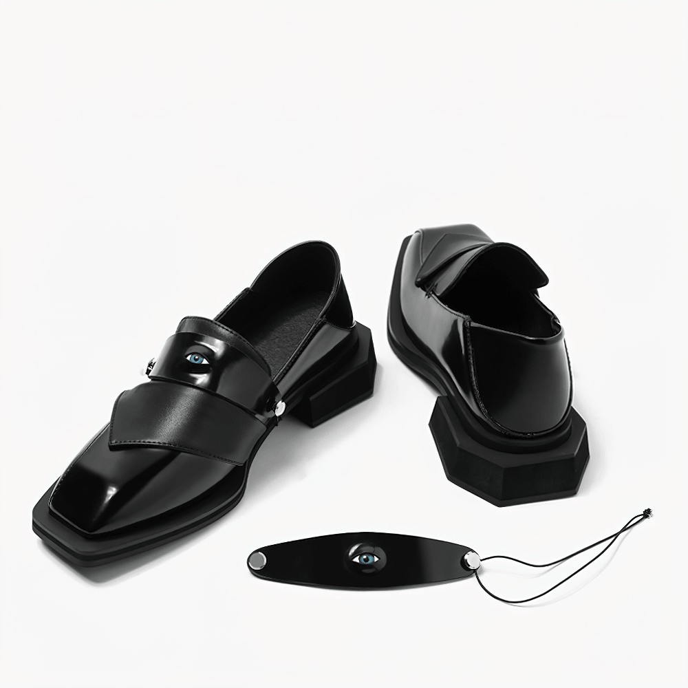 Women's Gothic Patent Eye Strap Square Toe Loafers