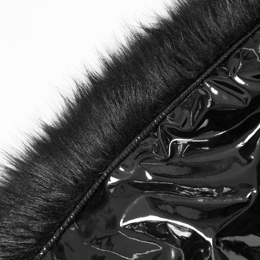 Women's Gothic Patent Hooded Jacket with Faux Fur