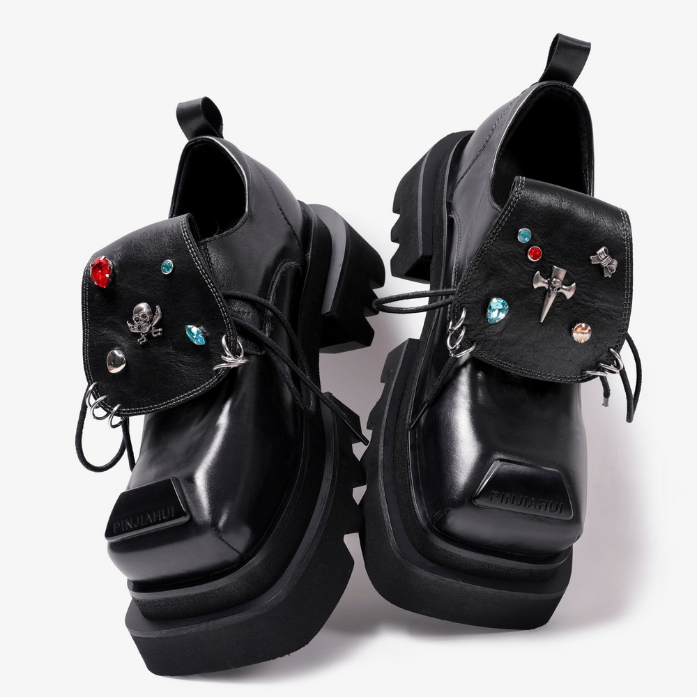 Women's Gothic Platform Loafers with Jeweled Flaps