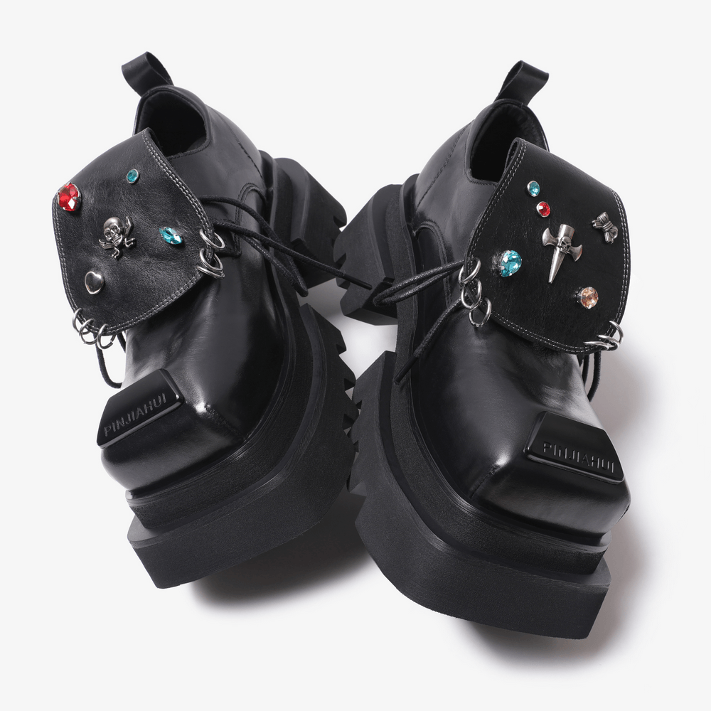 Women's Gothic Platform Loafers with Jeweled Flaps