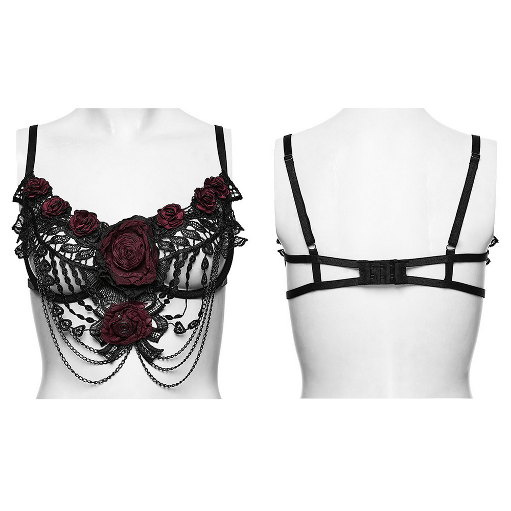 Women's Gothic Rose Lace Bralette with Chain Drapes