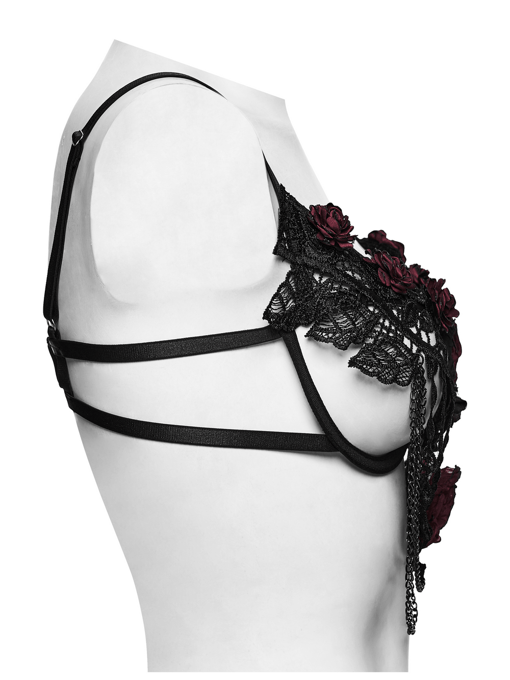 Women's Gothic Rose Lace Bralette with Chain Drapes
