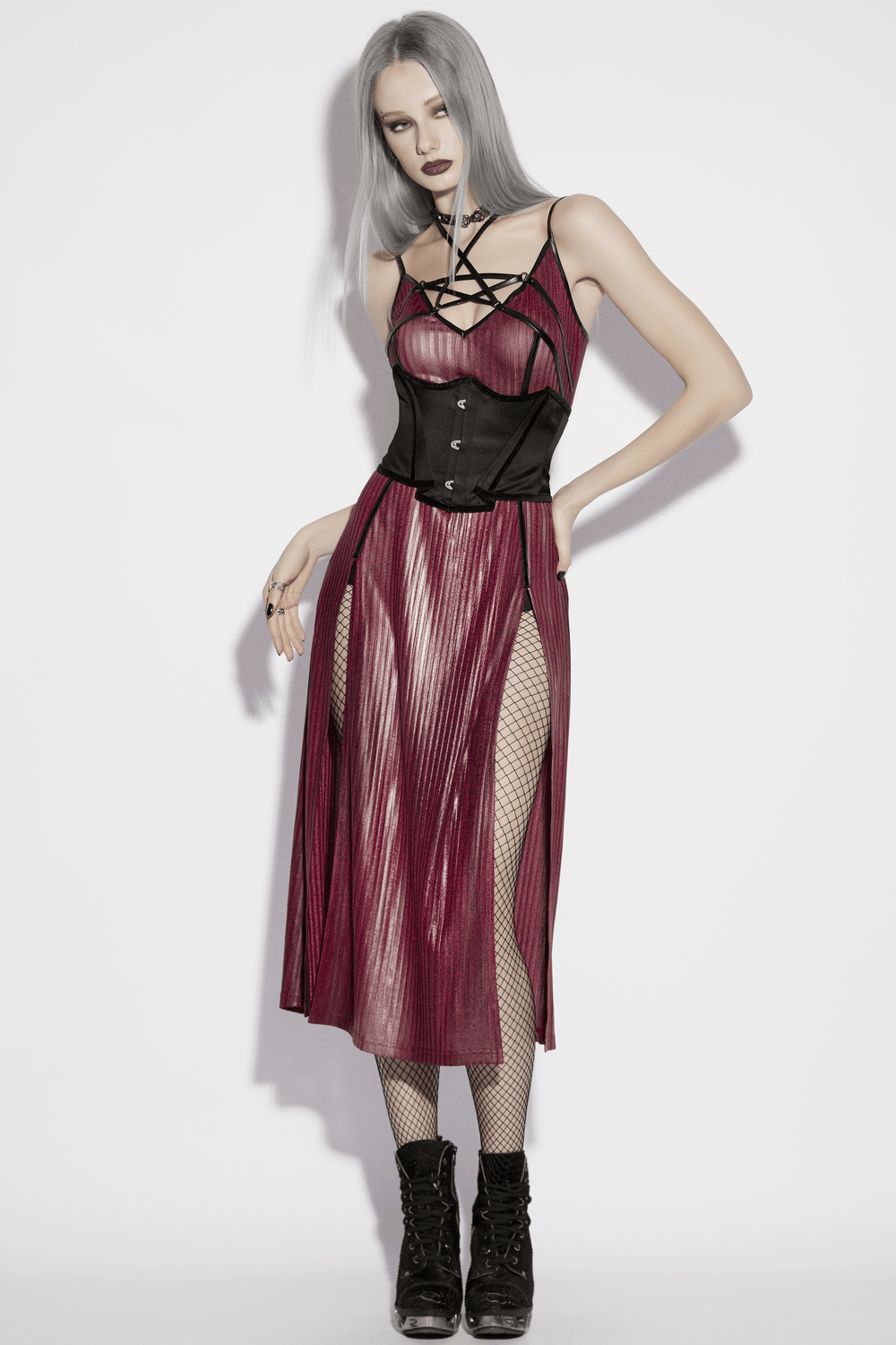 Women's Gothic Satin Underbust Corset with Lace Up