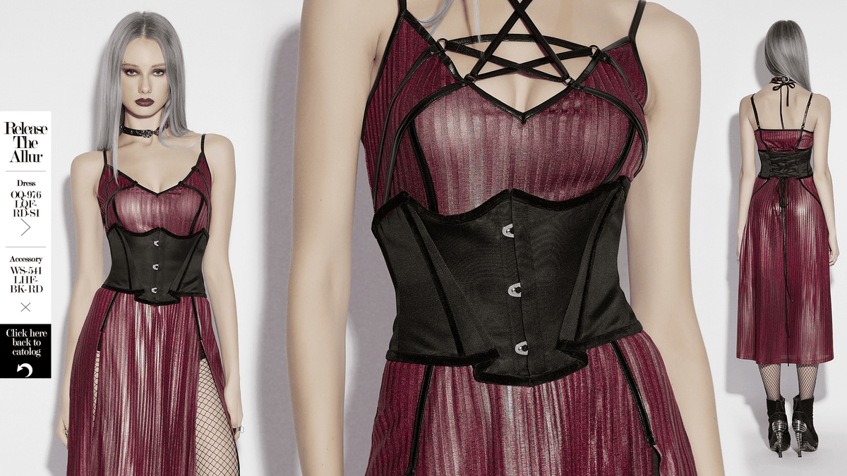 Women's Gothic Satin Underbust Corset with Lace Up