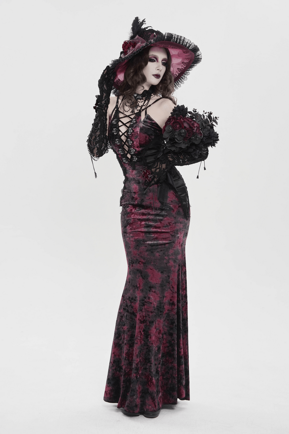 Women's Gothic Tie Dye Lace Up Mermaid Maxi Dress