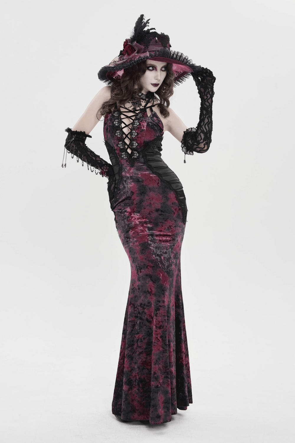 Women's Gothic Tie Dye Lace Up Mermaid Maxi Dress