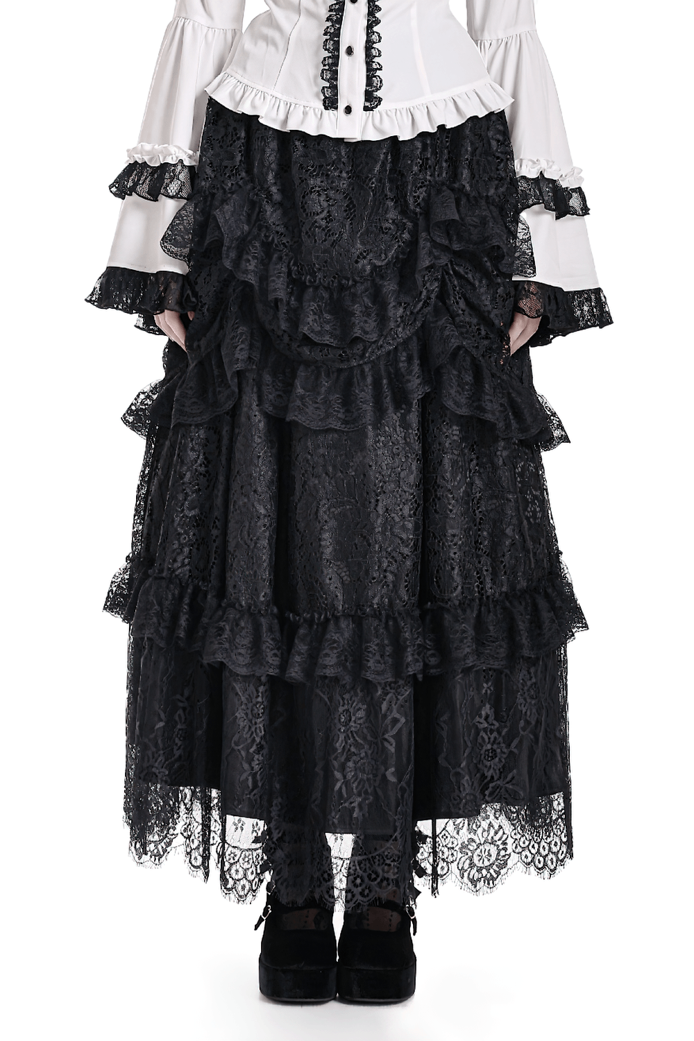 Women's Gothic Tiered Lace Maxi Skirt with Ruffles
