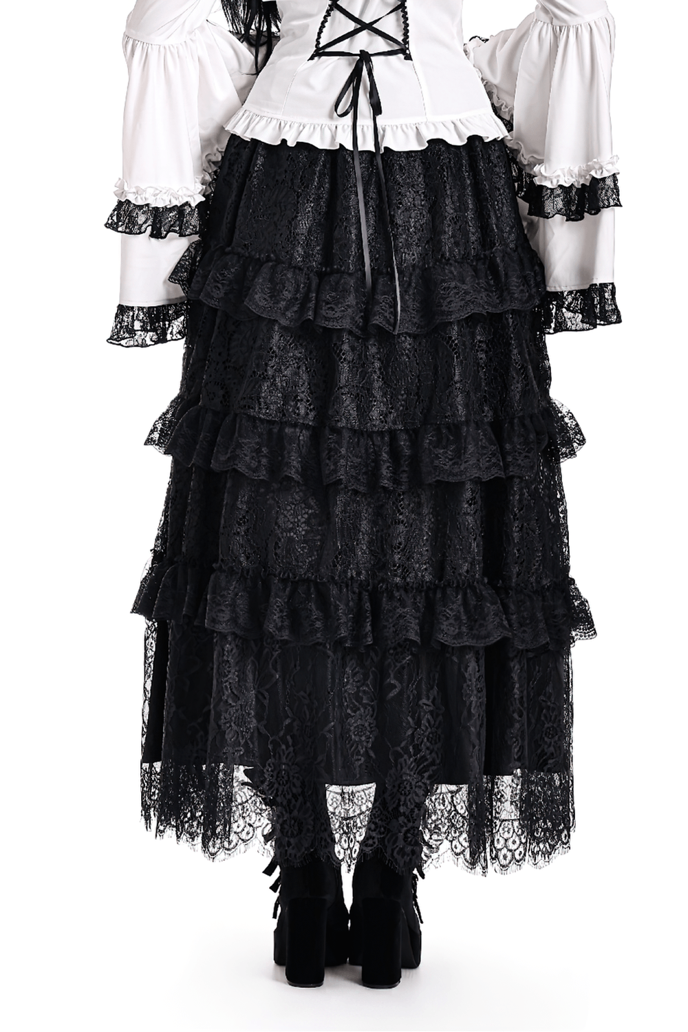 Women's Gothic Tiered Lace Maxi Skirt with Ruffles