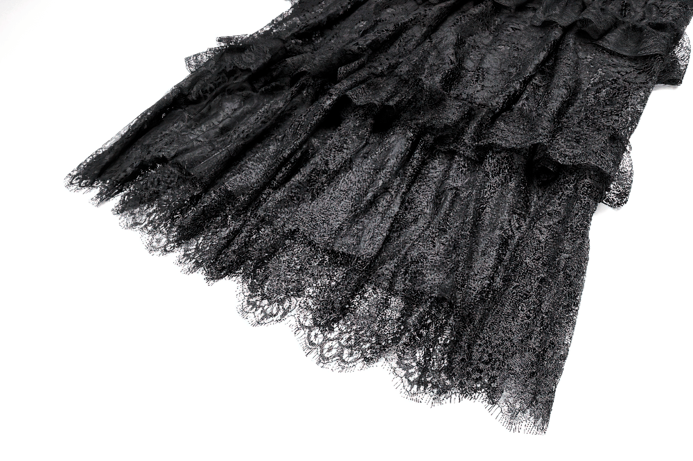 Women's Gothic Tiered Lace Maxi Skirt with Ruffles