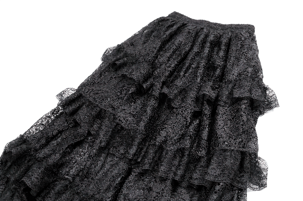 Women's Gothic Tiered Lace Maxi Skirt with Ruffles