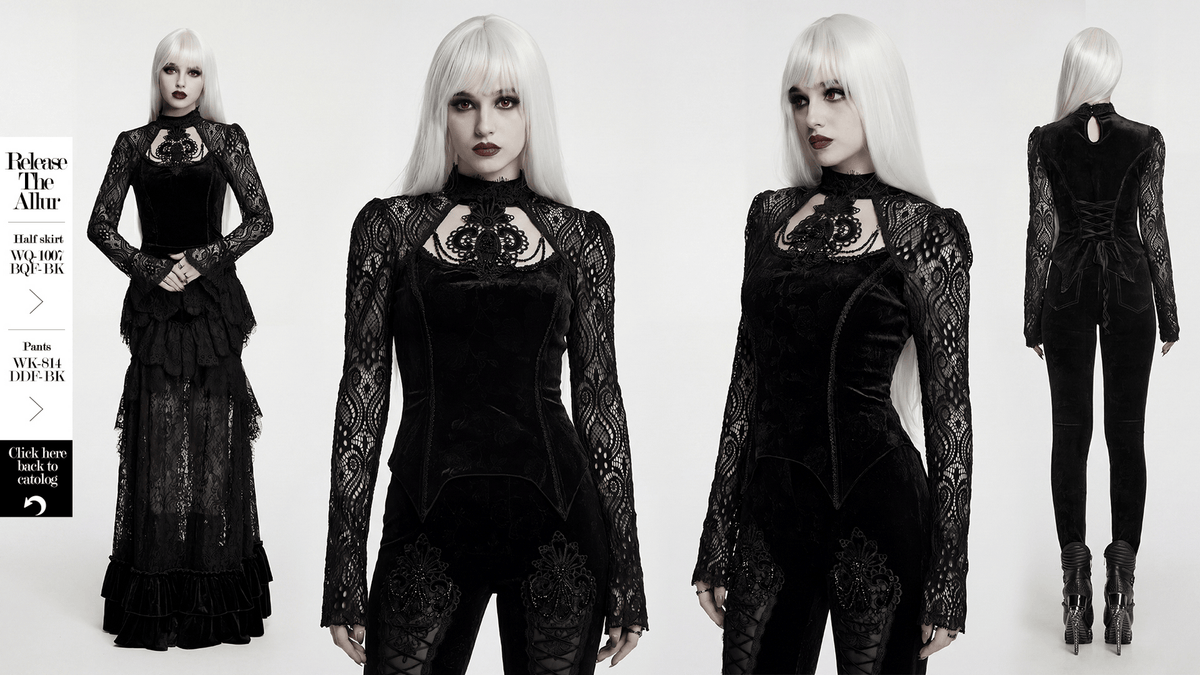 Women's Gothic Velvet Lace Top with Flared Sleeves