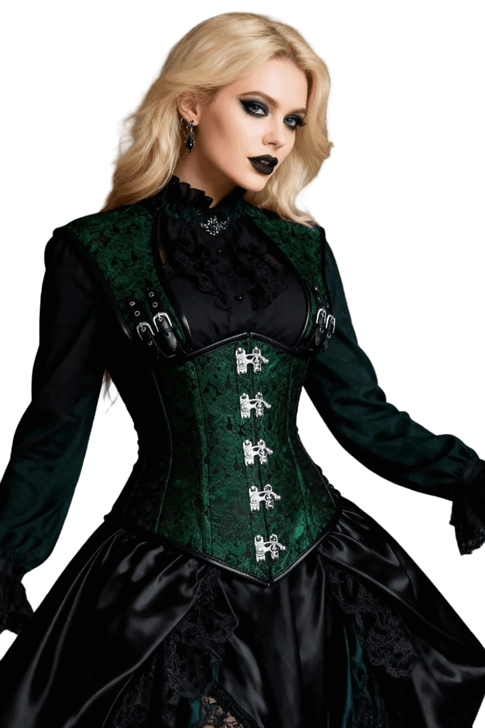 Women's Green Steampunk Underbust Corset With Straps