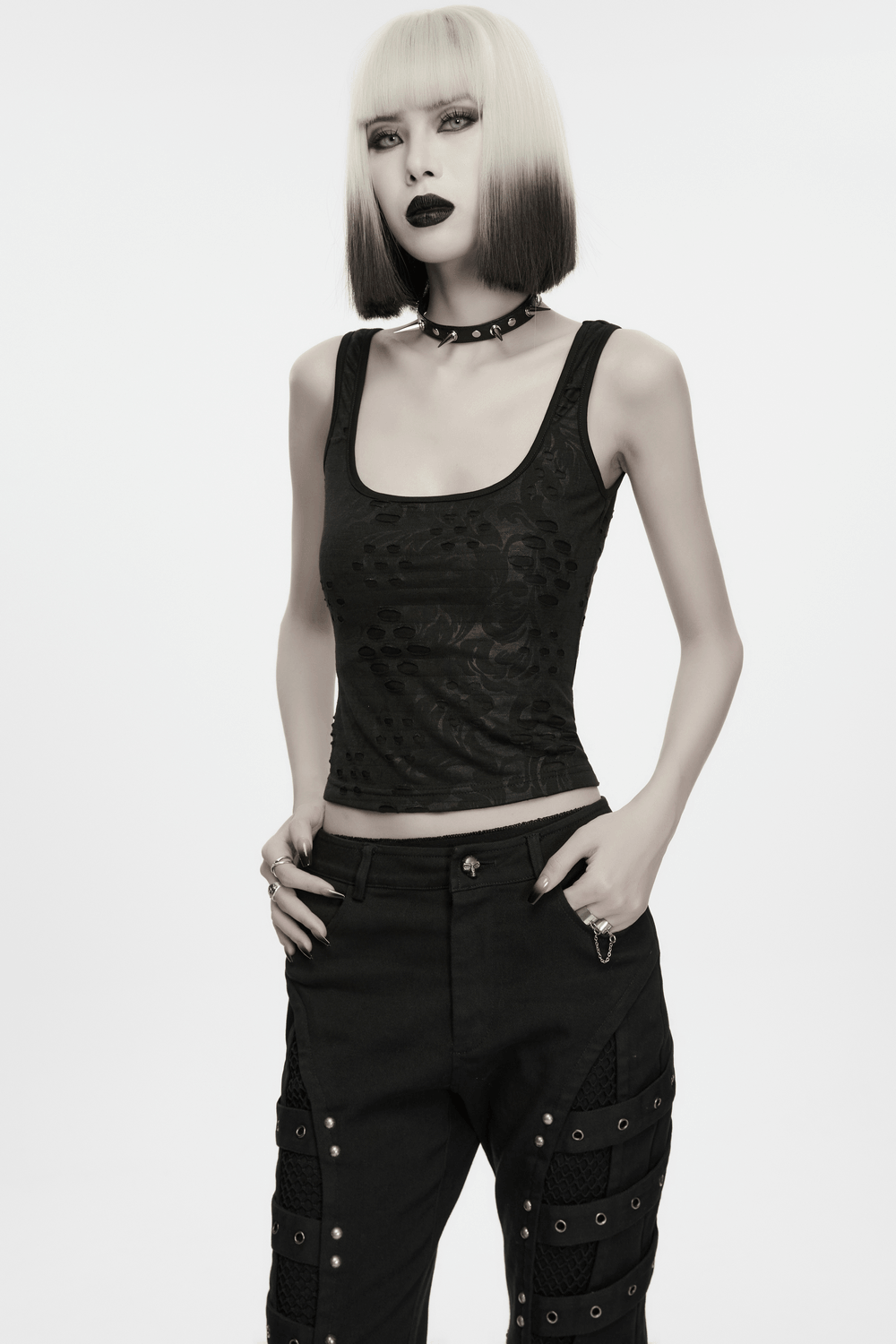 Women's Grunge Distressed Square Neck Crop Tank Top