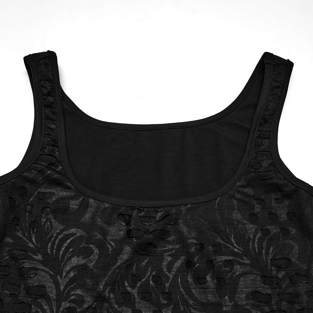 Women's Grunge Distressed Square Neck Crop Tank Top