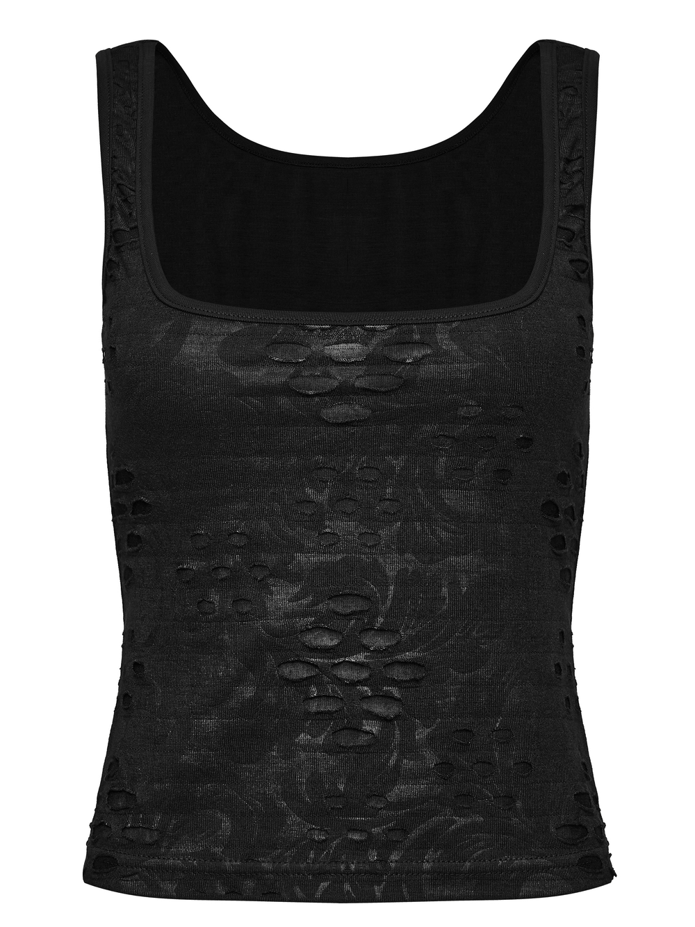 Women's Grunge Distressed Square Neck Crop Tank Top