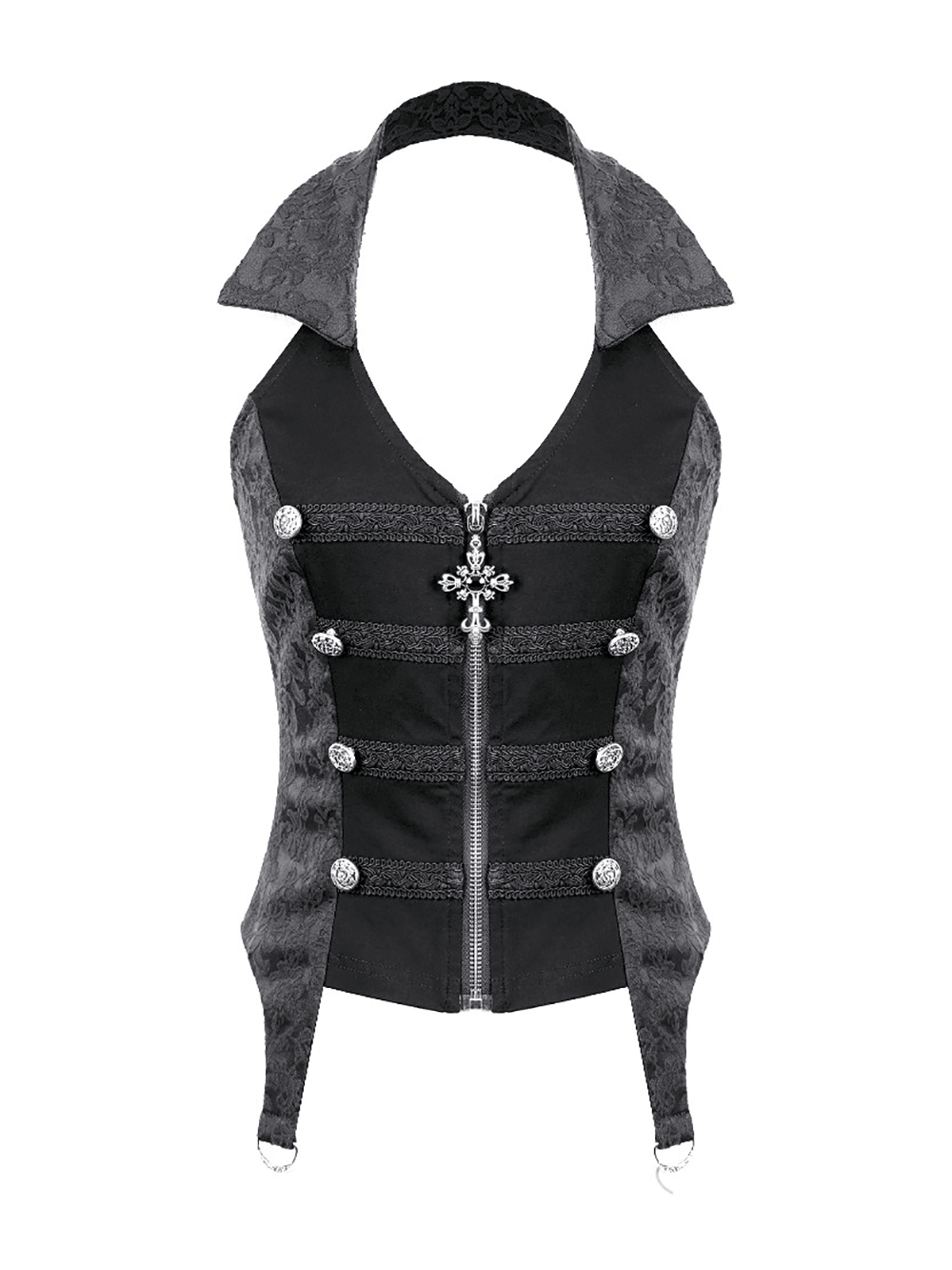 Women's Halter Waistcoat with Zip and Metal Buttons