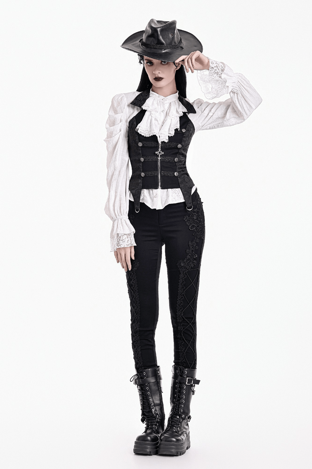 Women's Halter Waistcoat with Zip and Metal Buttons