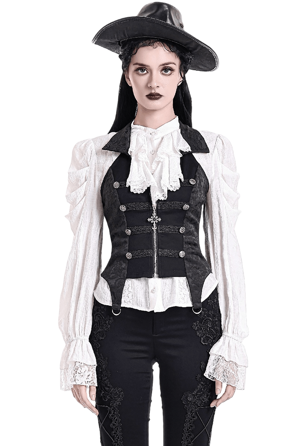 Women's Halter Waistcoat with Zip and Metal Buttons