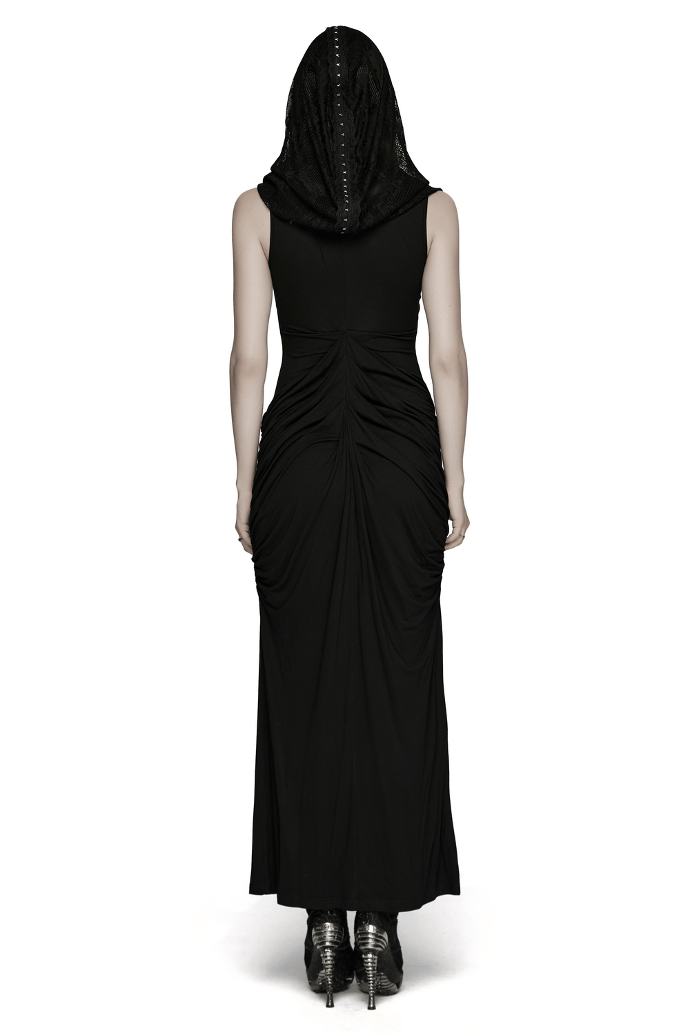 Women's Hooded Gothic Ruched Lace Evening Dress