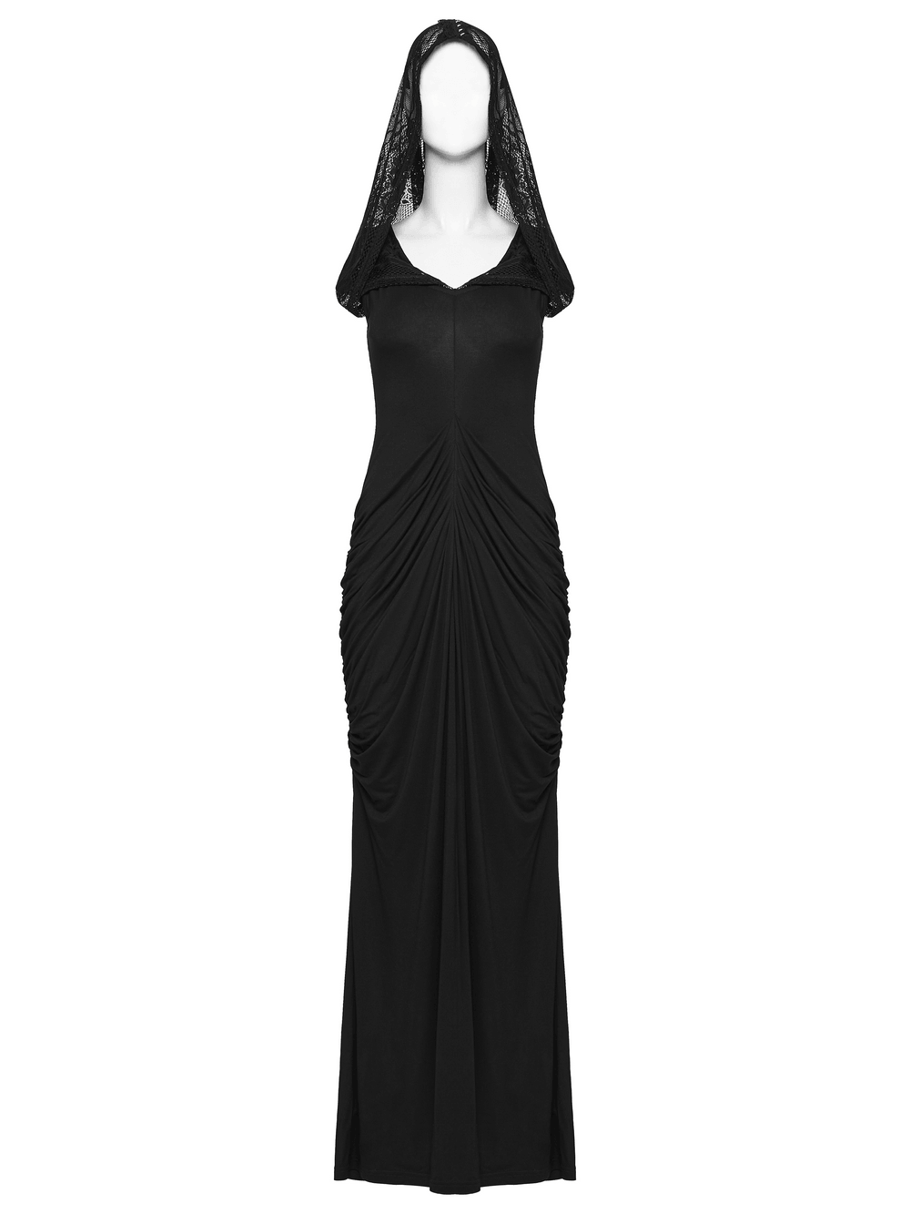 Women's Hooded Gothic Ruched Lace Evening Dress