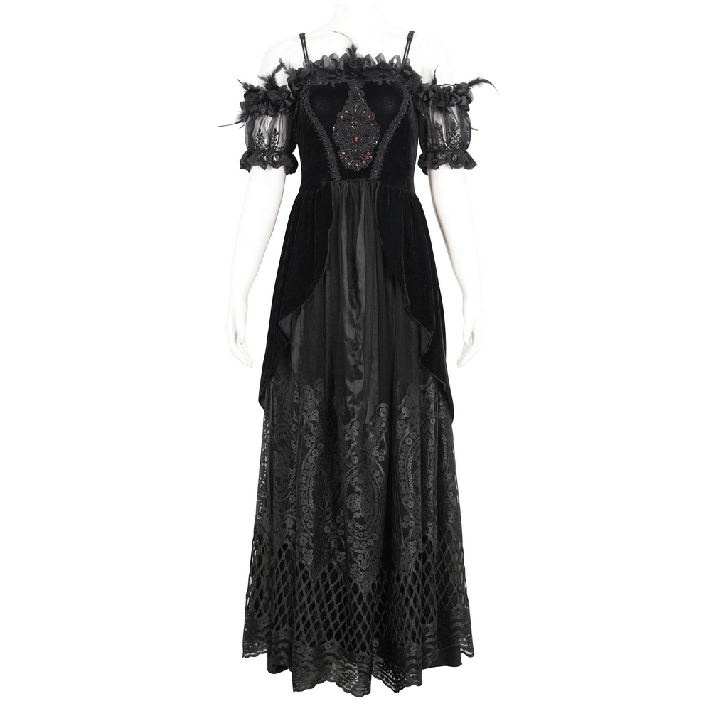 Women's Lace Gorgeous Dress with Feather Short Sleeves