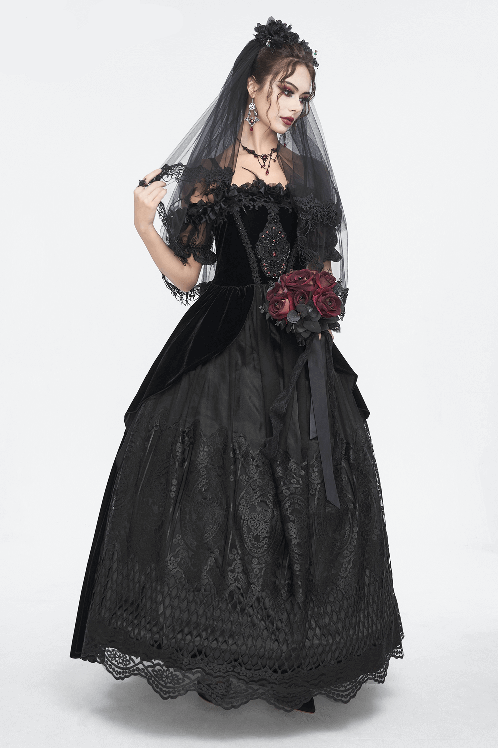 Women's Lace Gorgeous Dress with Feather Short Sleeves