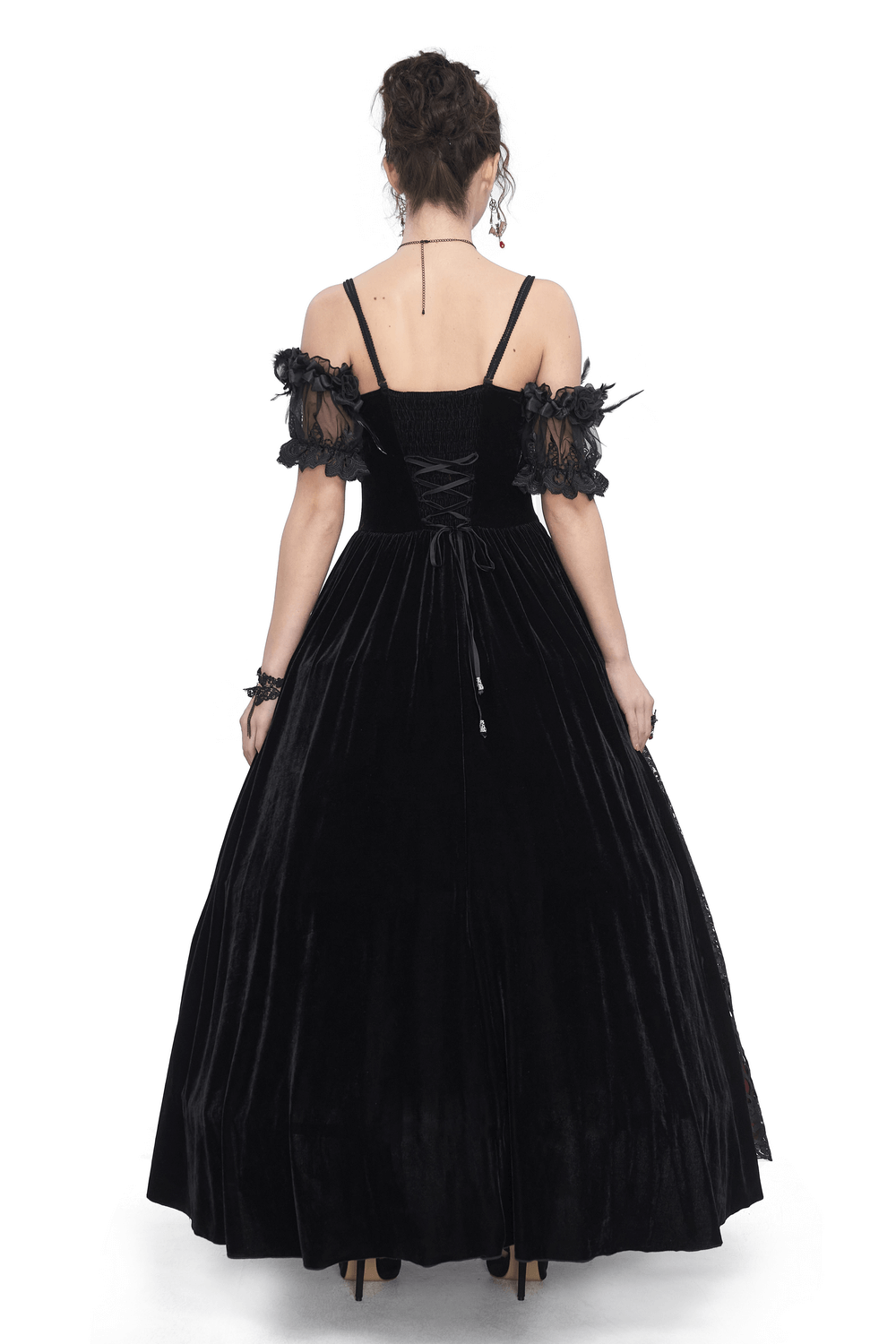 Women's Lace Gorgeous Dress with Feather Short Sleeves