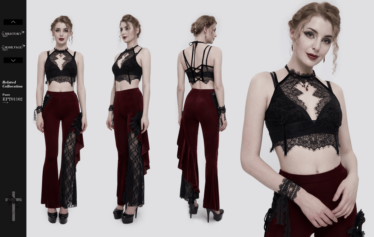 Women's Lace Halter Crop Top With Choker Neckline Detail