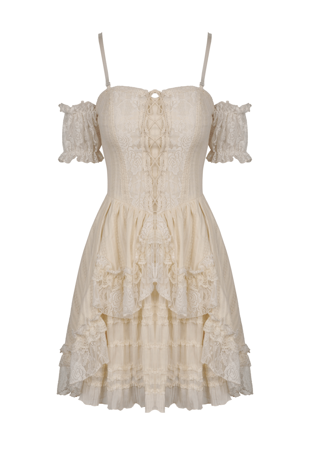 Women's Lace Mini Dress: Ruffled Layers And Floral Detail