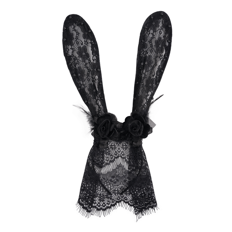 Women's Lace Rabbit Ears Headdress With Face Mask / Gothic Sexy Hair Accessories