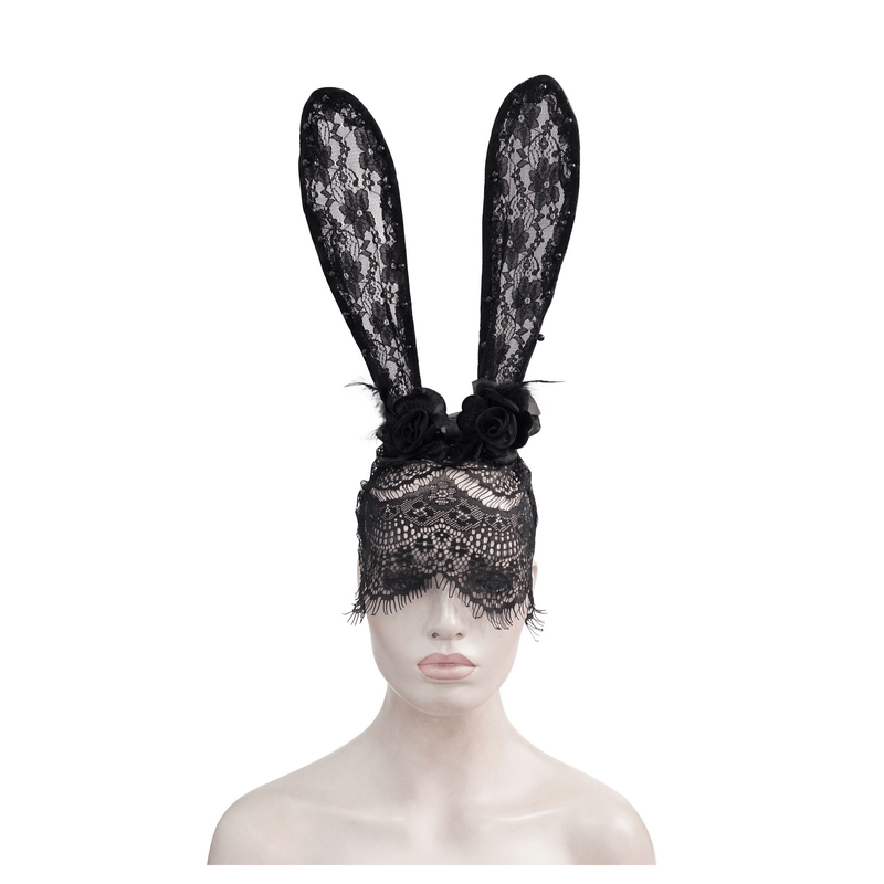 Women's Lace Rabbit Ears Headdress With Face Mask / Gothic Sexy Hair Accessories