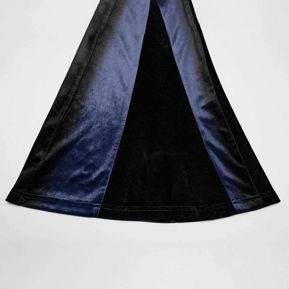 Women's Navy Velvet Flare Pants with Black Inserts
