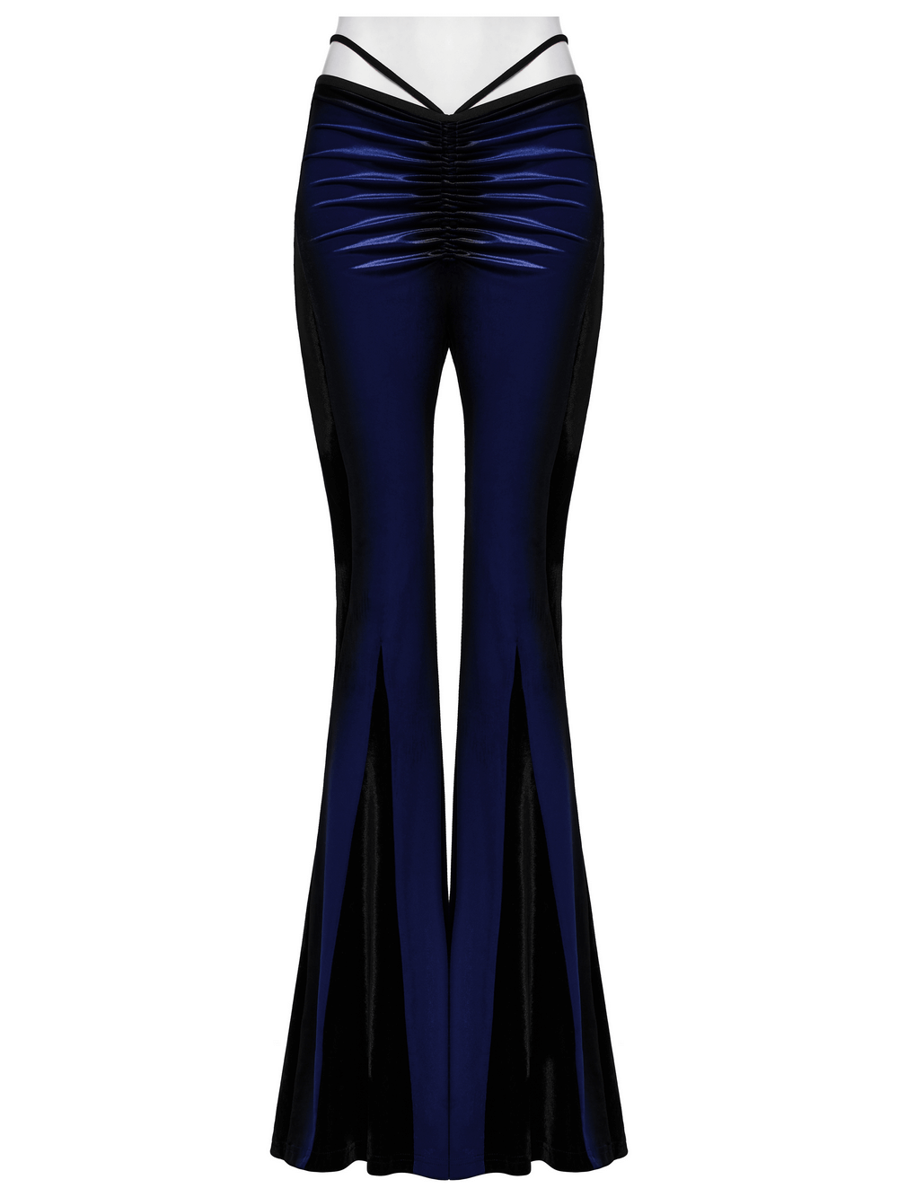 Women's Navy Velvet Flare Pants with Black Inserts