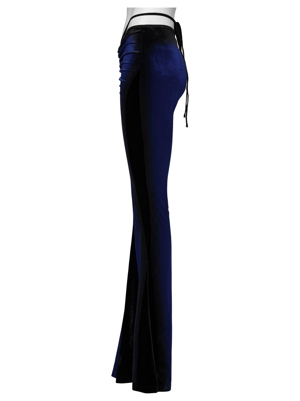Women's Navy Velvet Flare Pants with Black Inserts