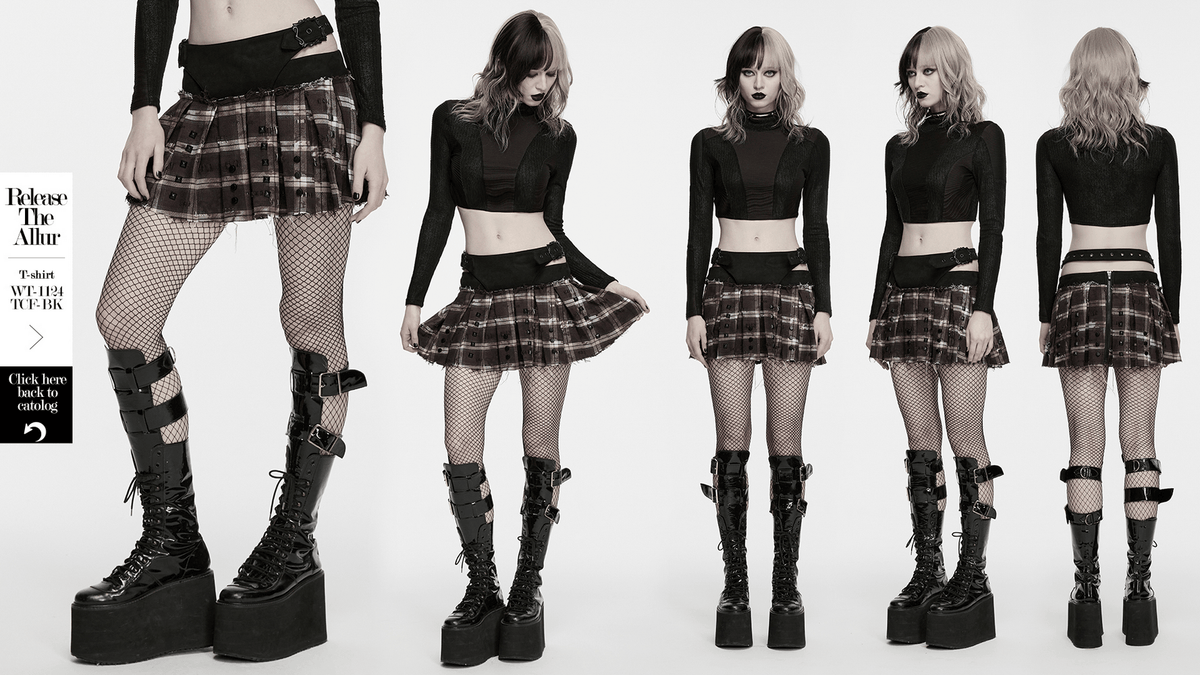 Women's Punk Plaid Mini Skirt with Studded Belt