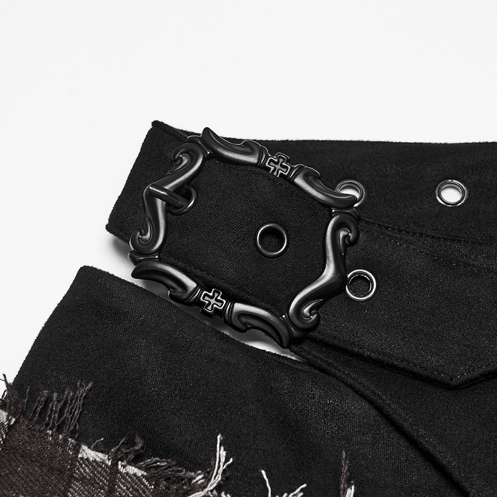 Women's Punk Plaid Mini Skirt with Studded Belt
