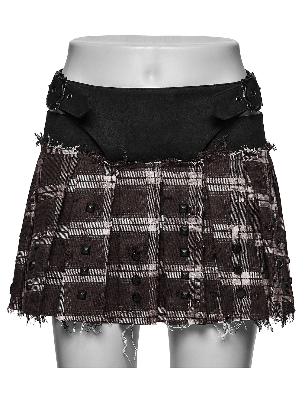 Women's Punk Plaid Mini Skirt with Studded Belt