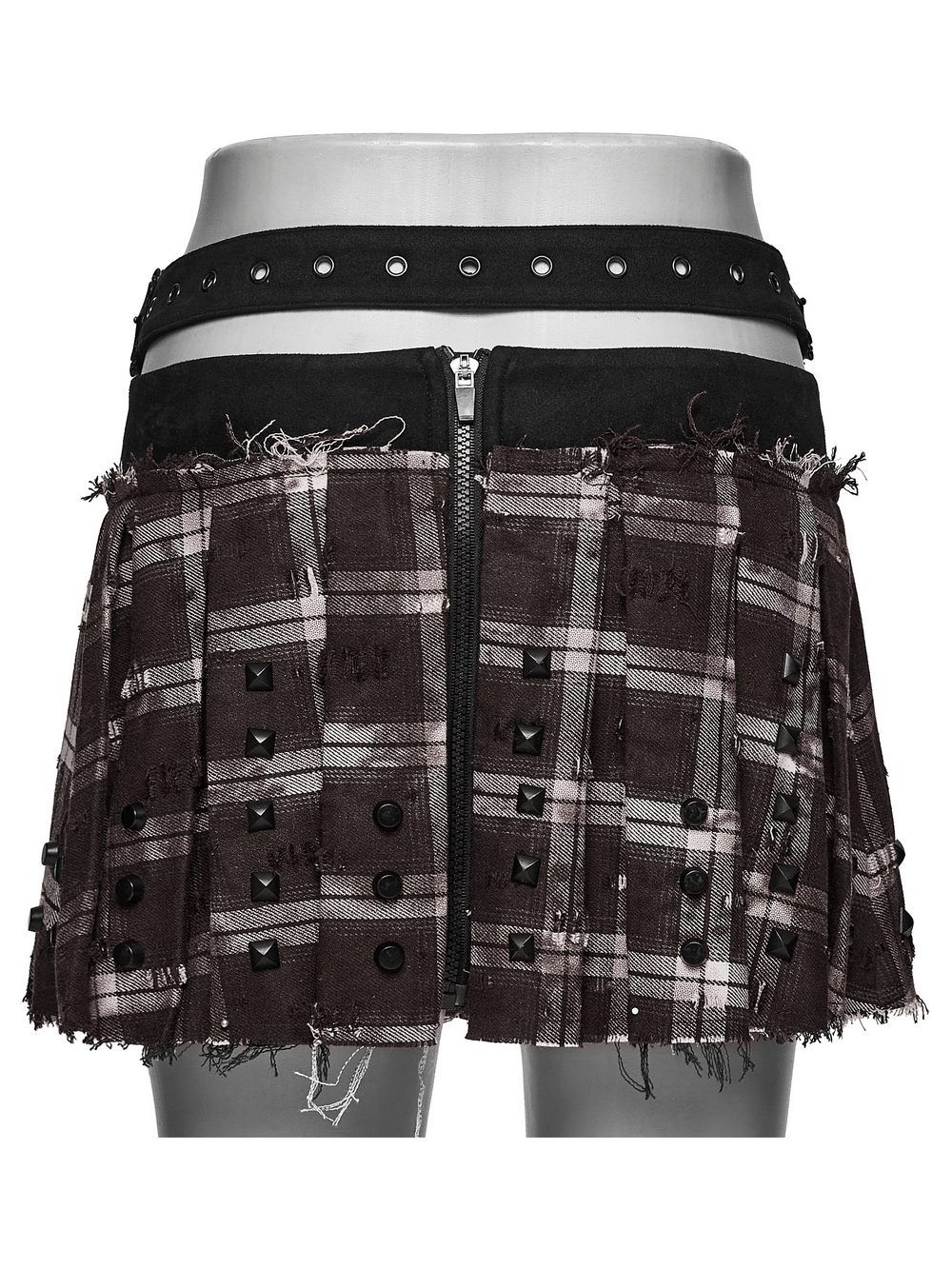 Women's Punk Plaid Mini Skirt with Studded Belt