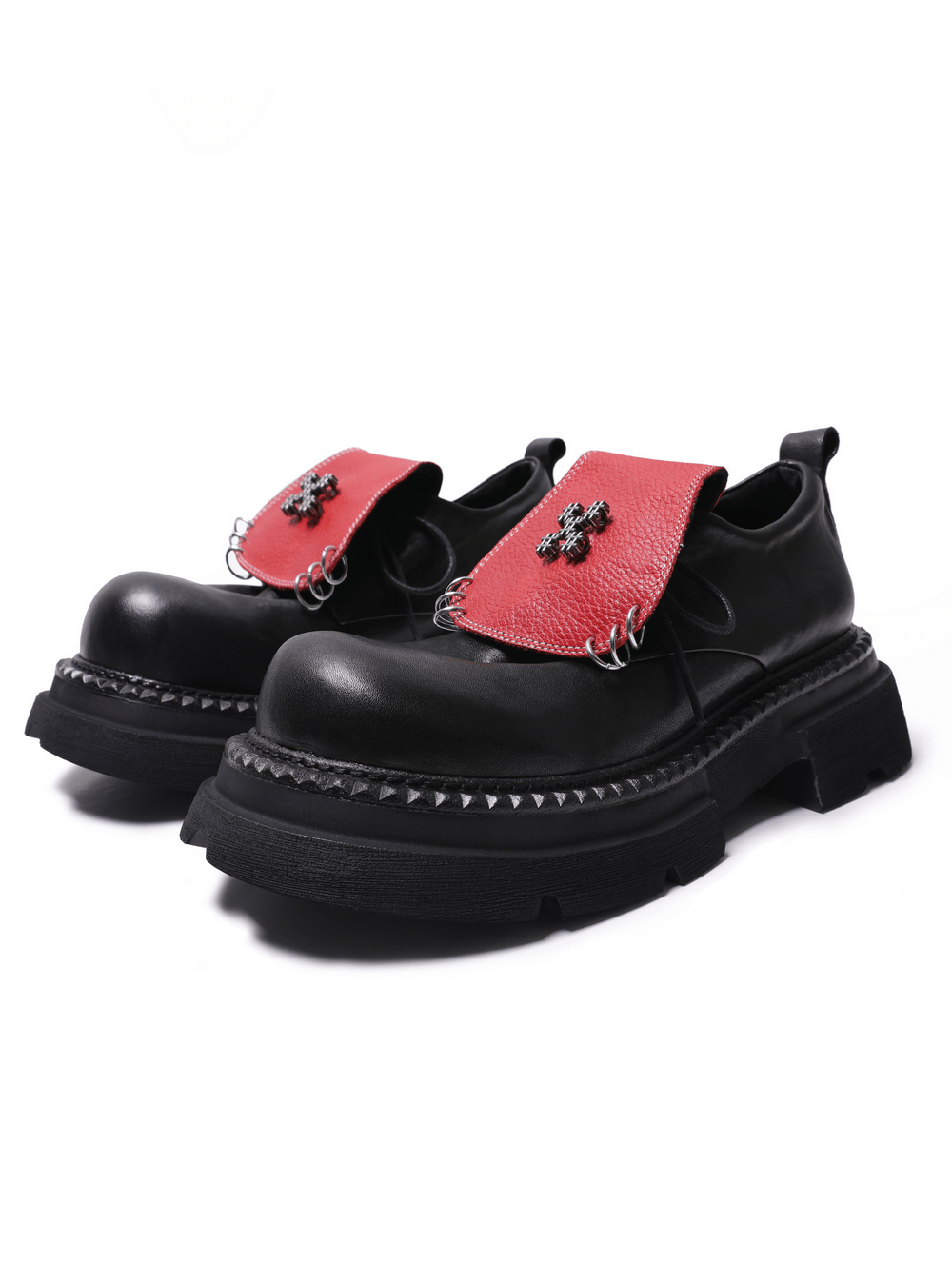 Women's Punk Platform Shoes with Red Flap Detail