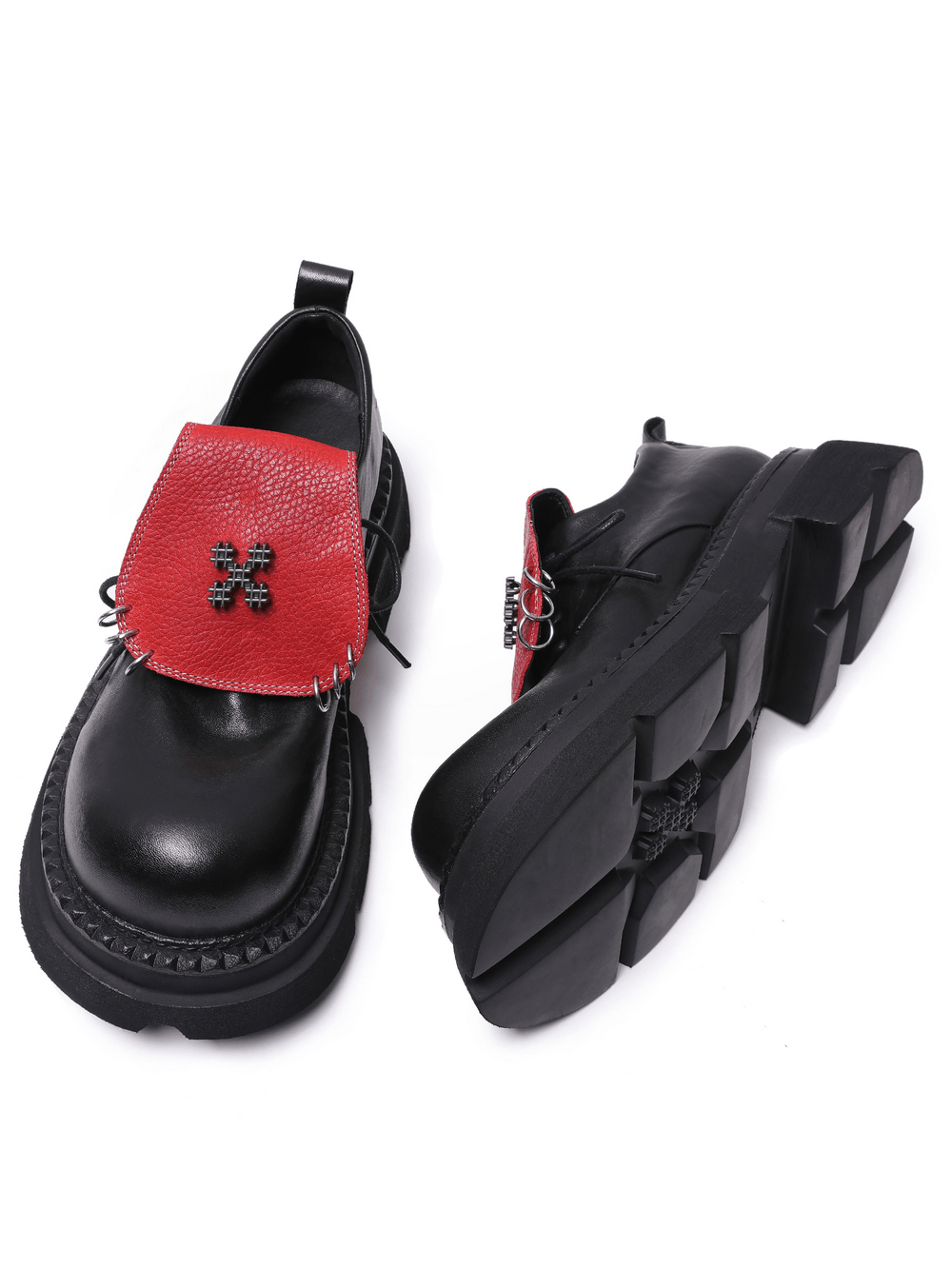 Women's Punk Platform Shoes with Red Flap Detail