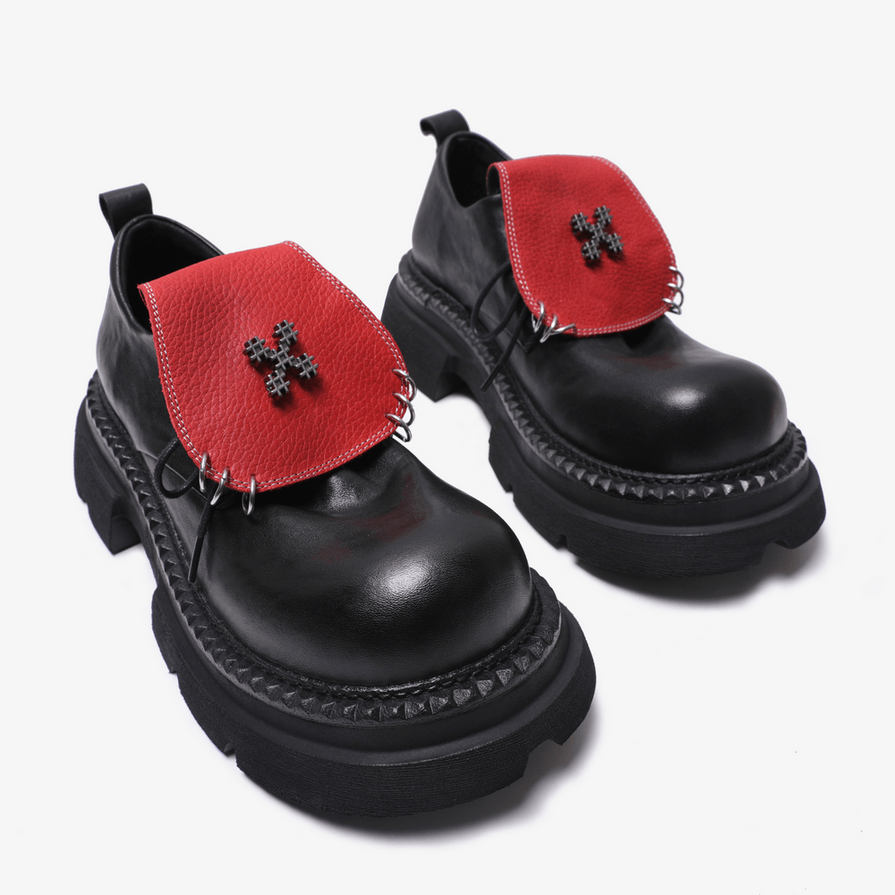 Women's Punk Platform Shoes with Red Flap Detail