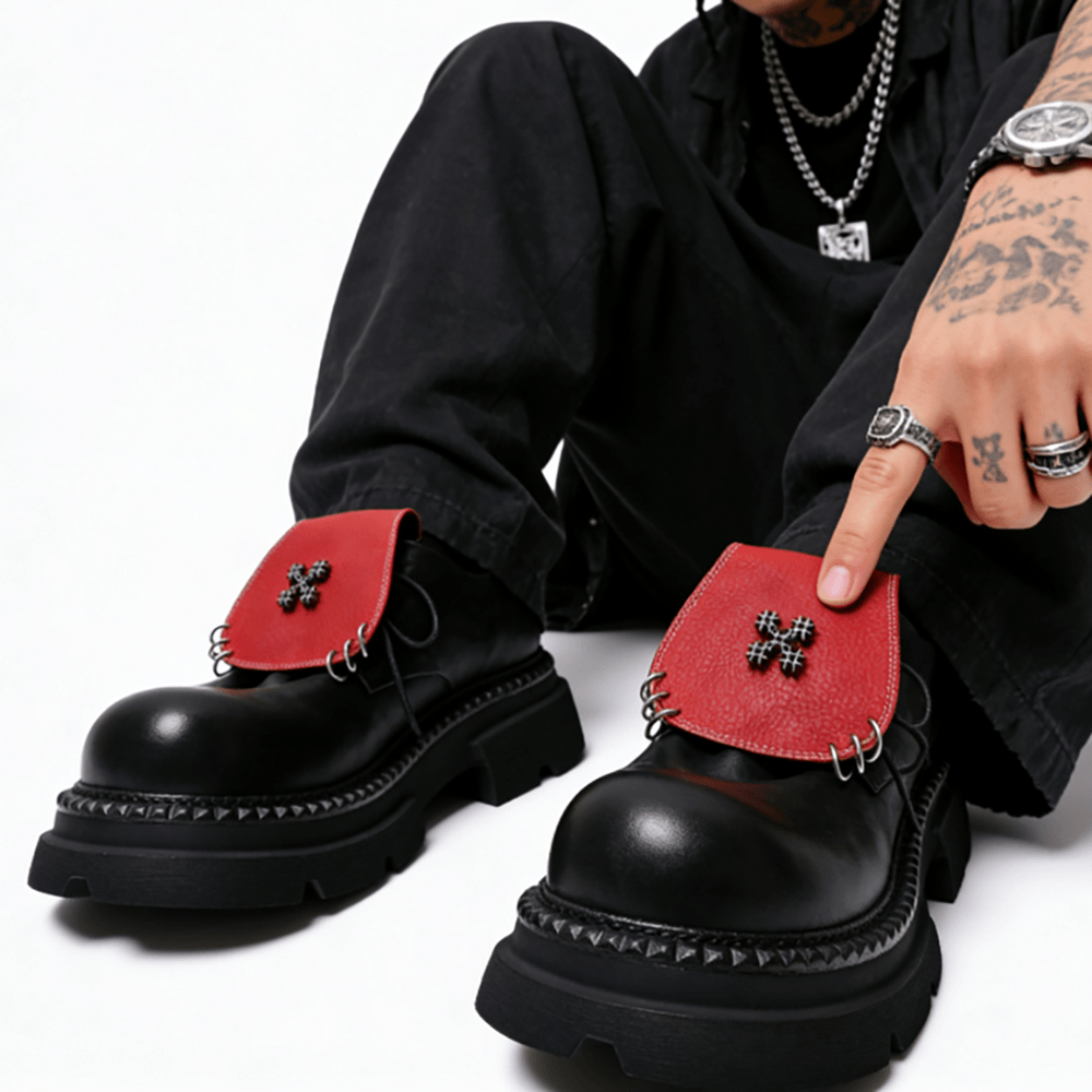 Women's Punk Platform Shoes with Red Flap Detail