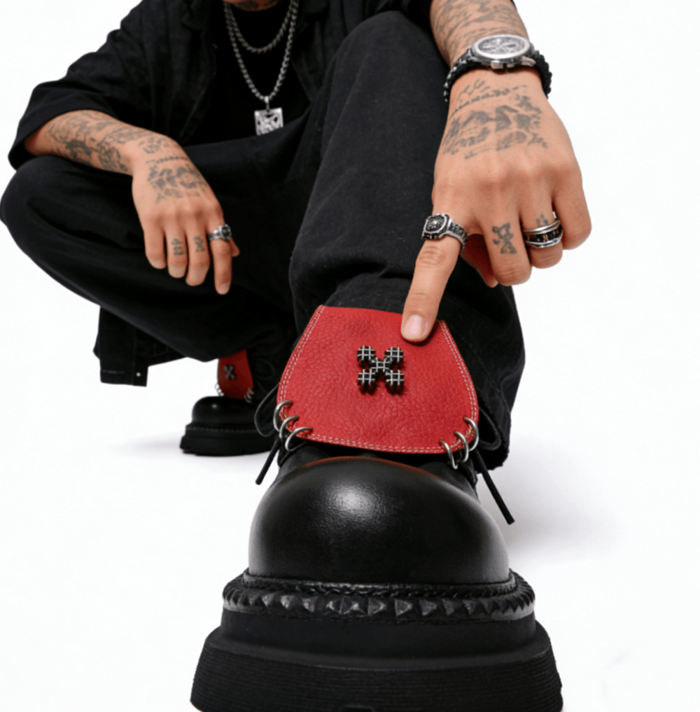Women's Punk Platform Shoes with Red Flap Detail