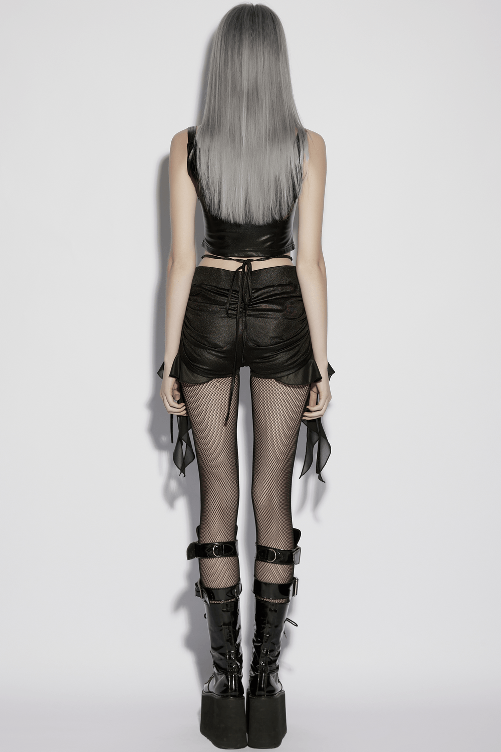 Women's Ruched Goth Shorts With Chiffon Drape Panels