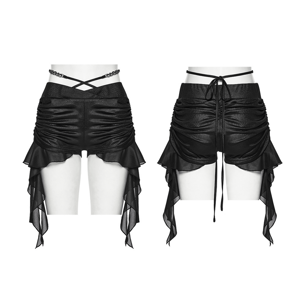 Women's Ruched Goth Shorts With Chiffon Drape Panels