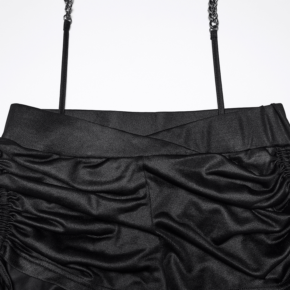 Women's Ruched Goth Shorts With Chiffon Drape Panels