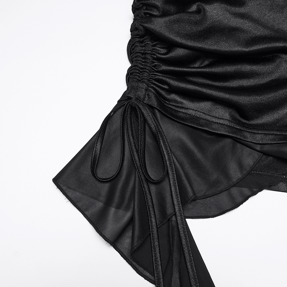 Women's Ruched Goth Shorts With Chiffon Drape Panels