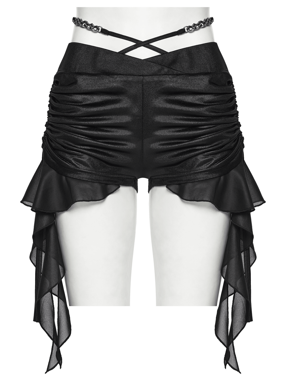 Women's Ruched Goth Shorts With Chiffon Drape Panels
