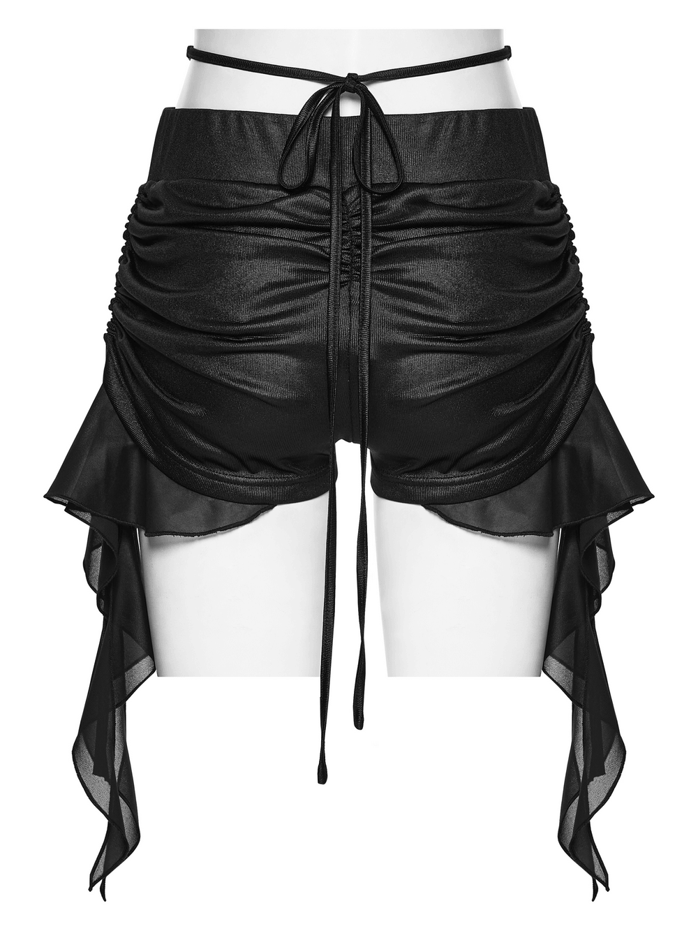 Women's Ruched Goth Shorts With Chiffon Drape Panels