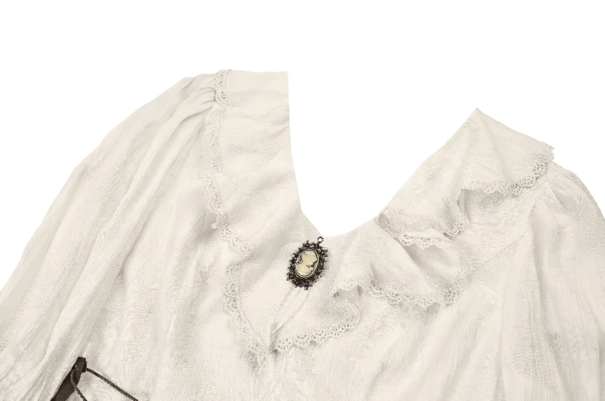 Women's Ruffle Neck Blouse with Side Lacing and Bell Cuffs